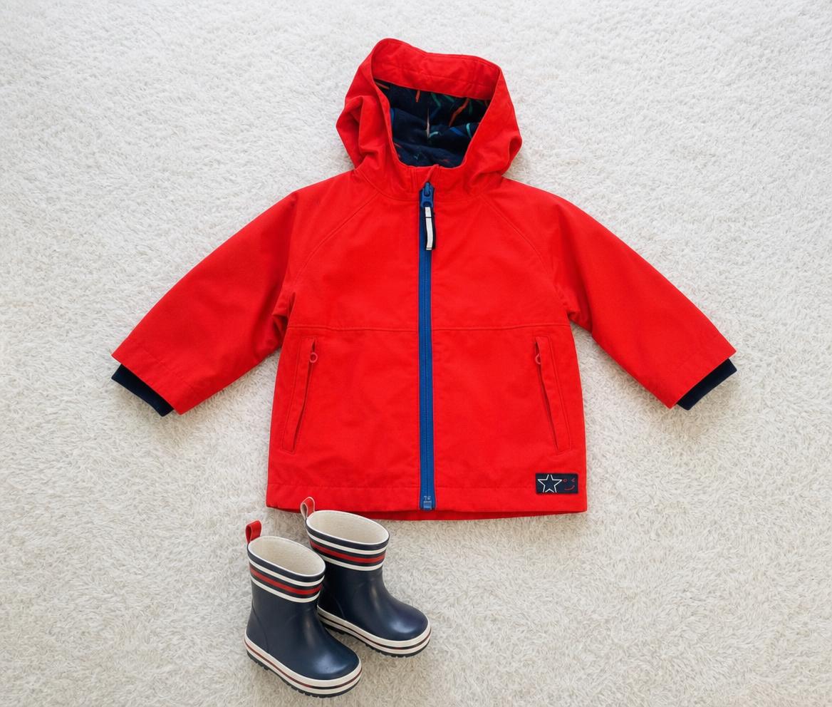 Red Kids Hooded Jacket with Navy Zip and Star Patch