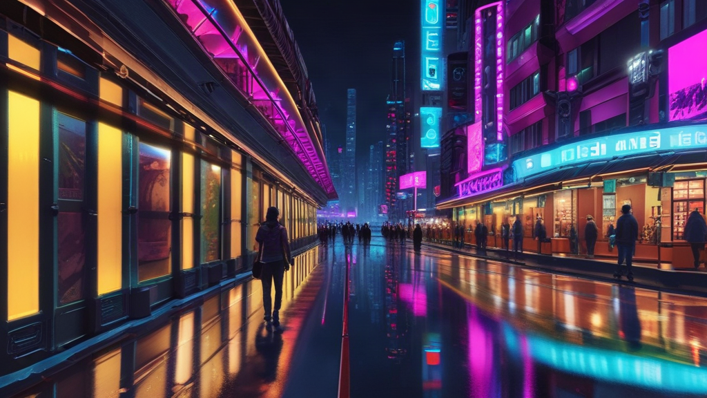 Me at the zoo, Cyberpunk, neon lights, rainy reflective asph...