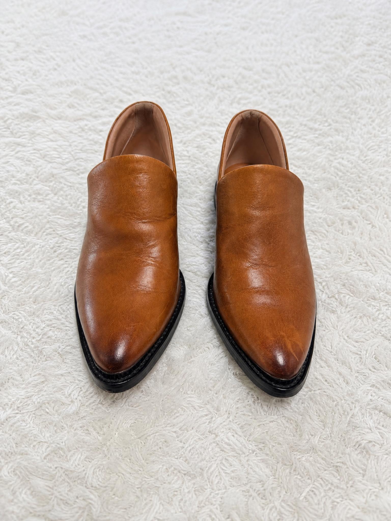 Cognac Brown Leather Pointed-Toe Mule Loafers Very Good