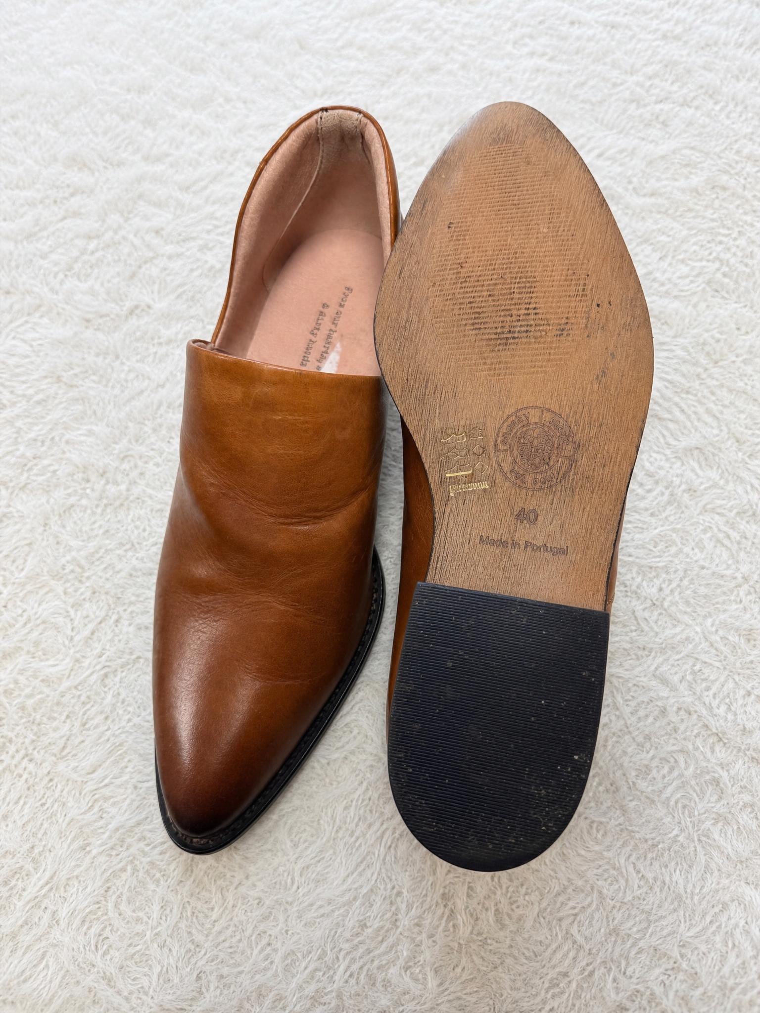 Cognac Brown Leather Pointed-Toe Court Shoes EU 40