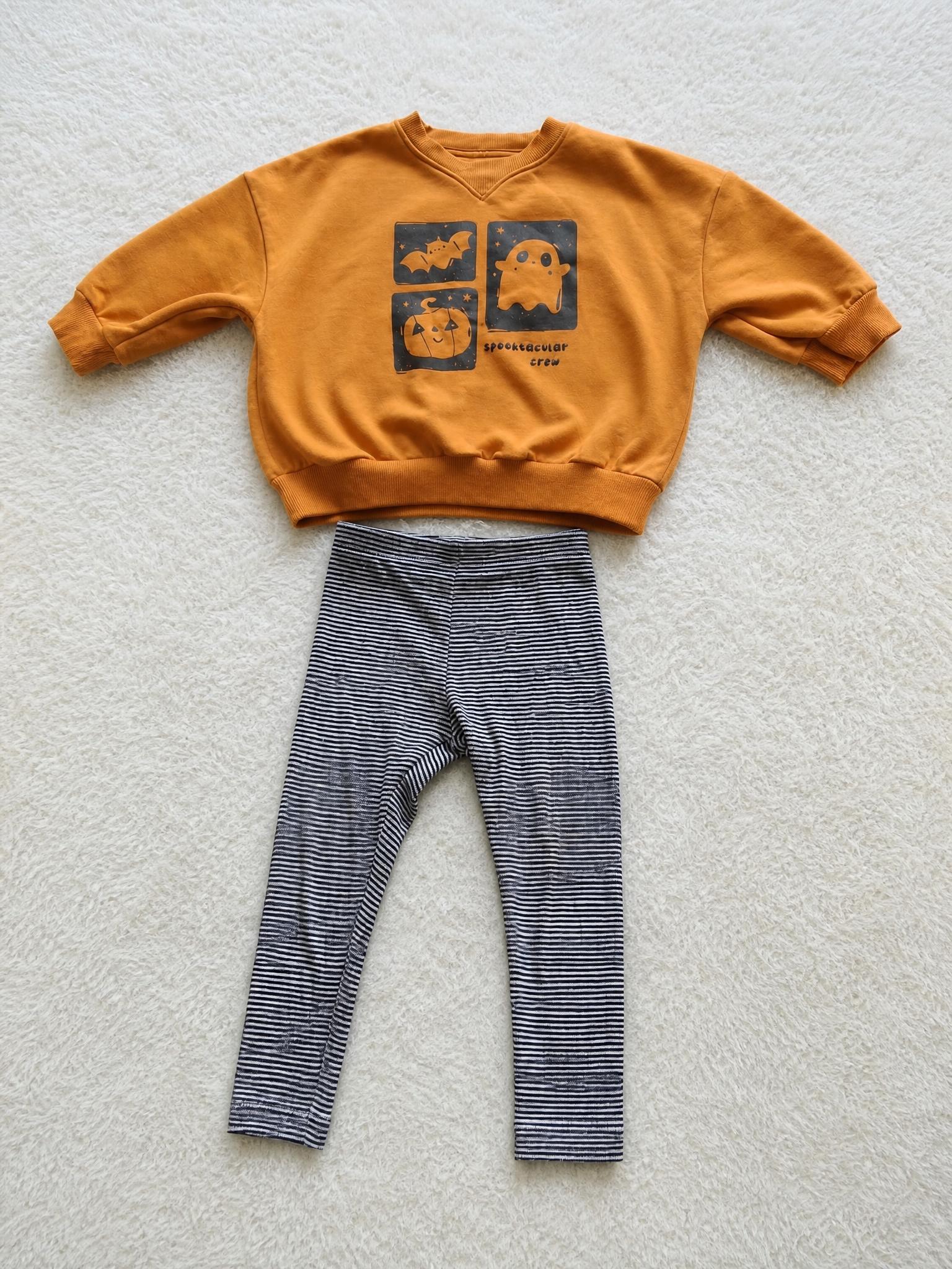 Kids Halloween sweatshirt & striped leggings set – pumpkin ghosts