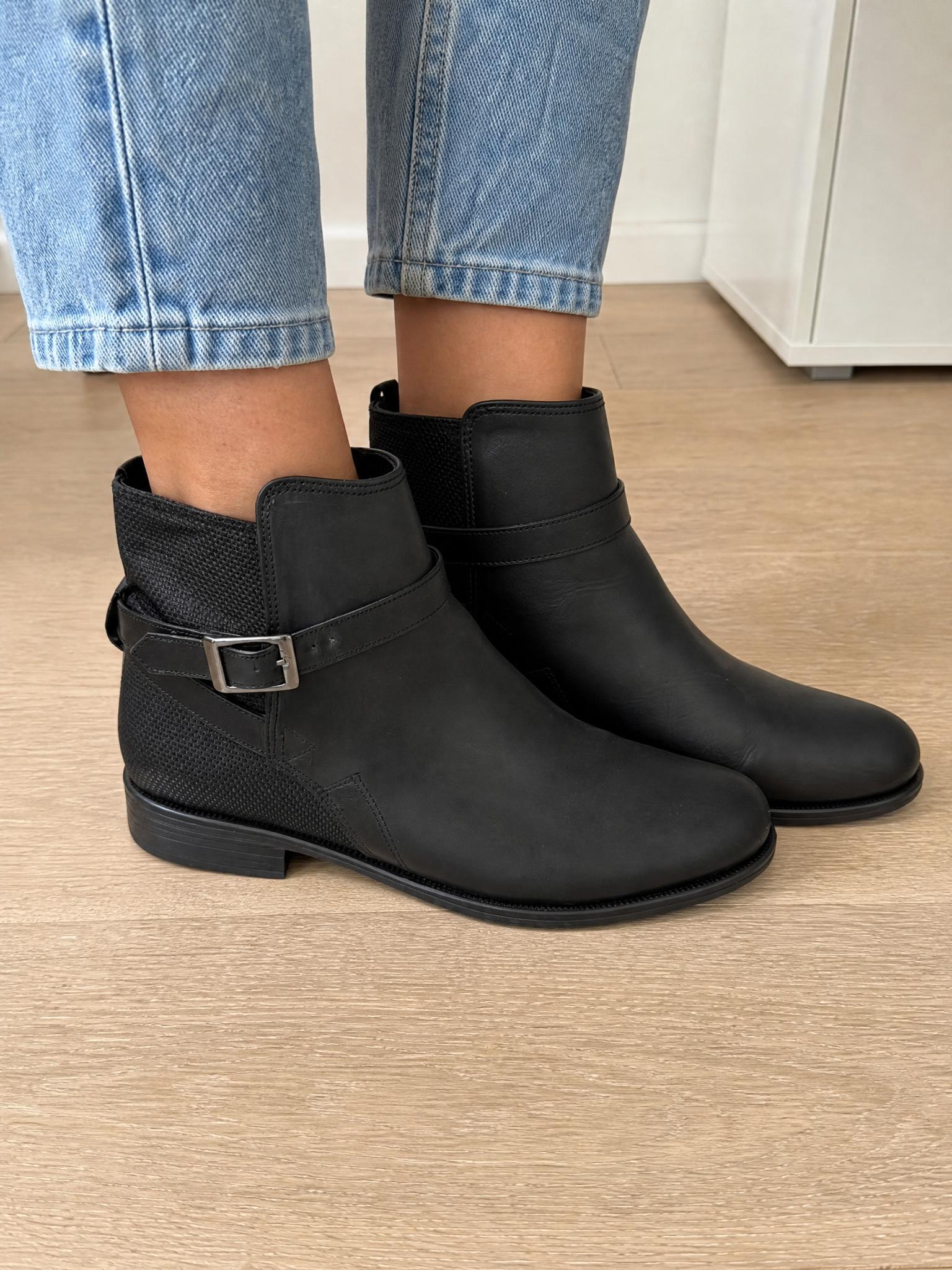 Black buckle ankle boots with low heel - new with tags