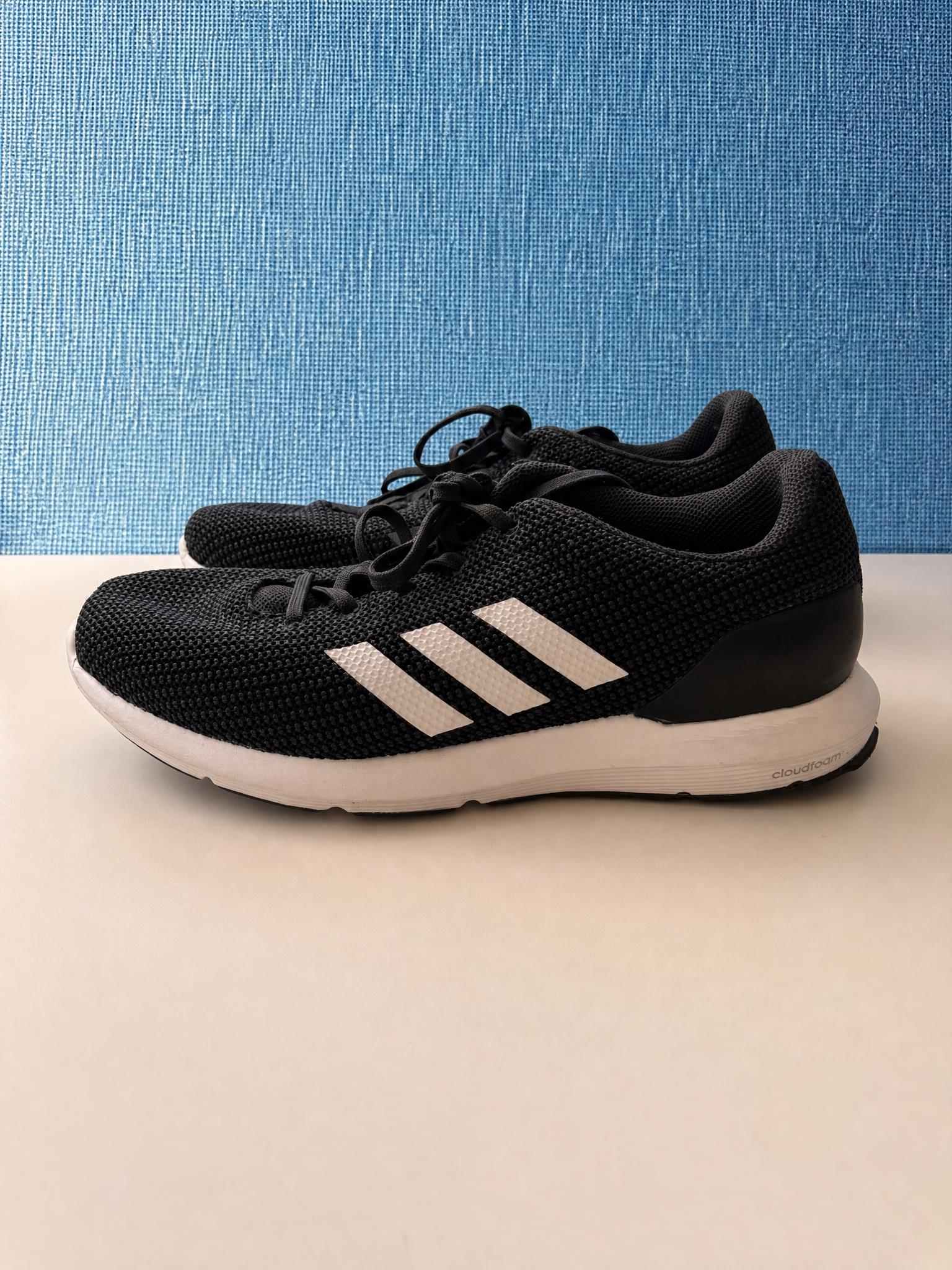 adidas Cloudfoam Black Running Trainers White Stripes Very Good