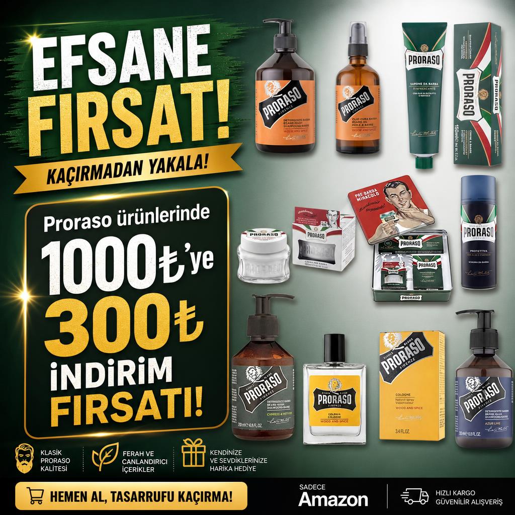 Proraso ürünlerinde 1000₺'ye 300₺ indirim FIRSATI!