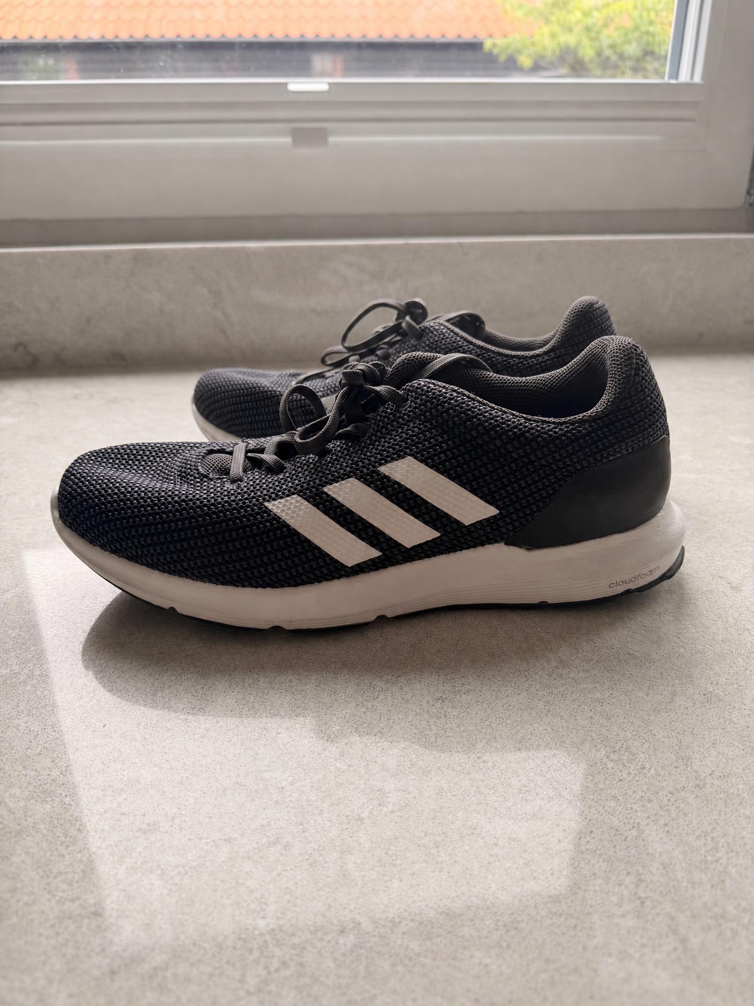 Adidas black Cloudfoam trainers with white stripes - very good