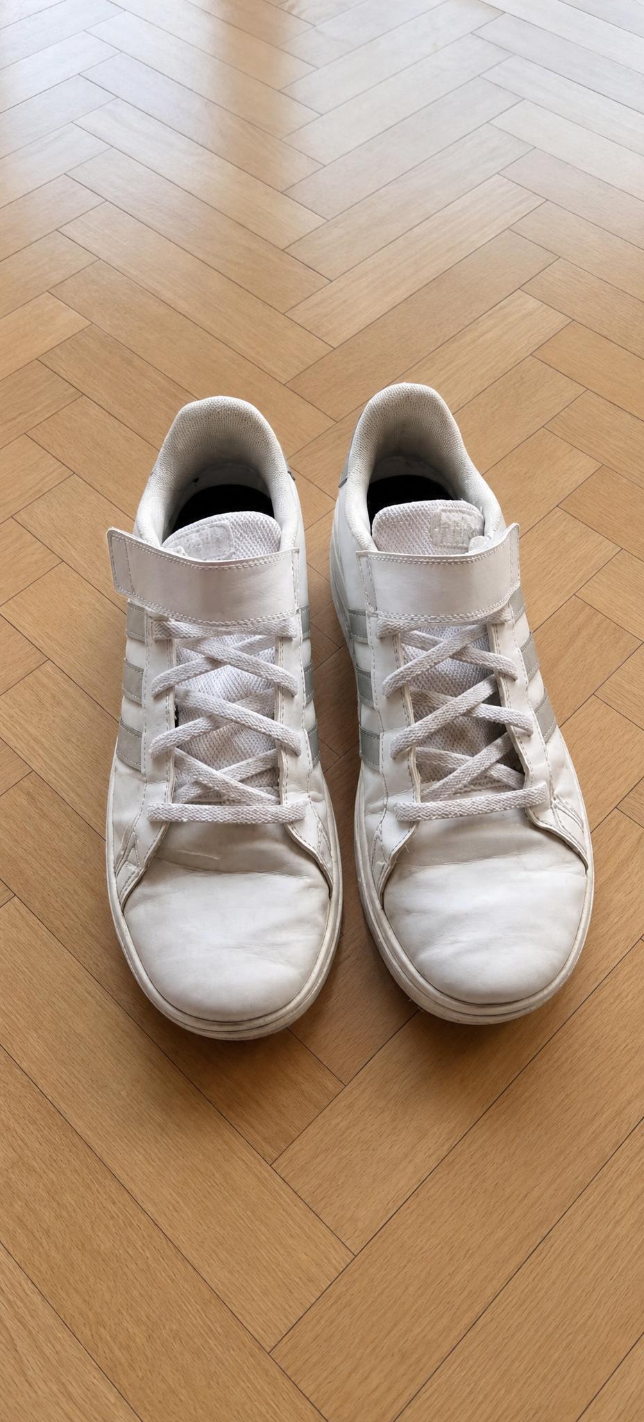 adidas white high-top trainers with ankle strap