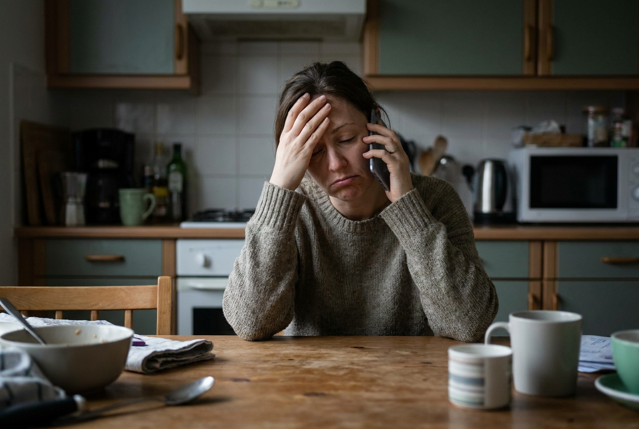 Teleurgestelde beller wacht met de telefoon aan het oor omdat er niet wordt opgenomen