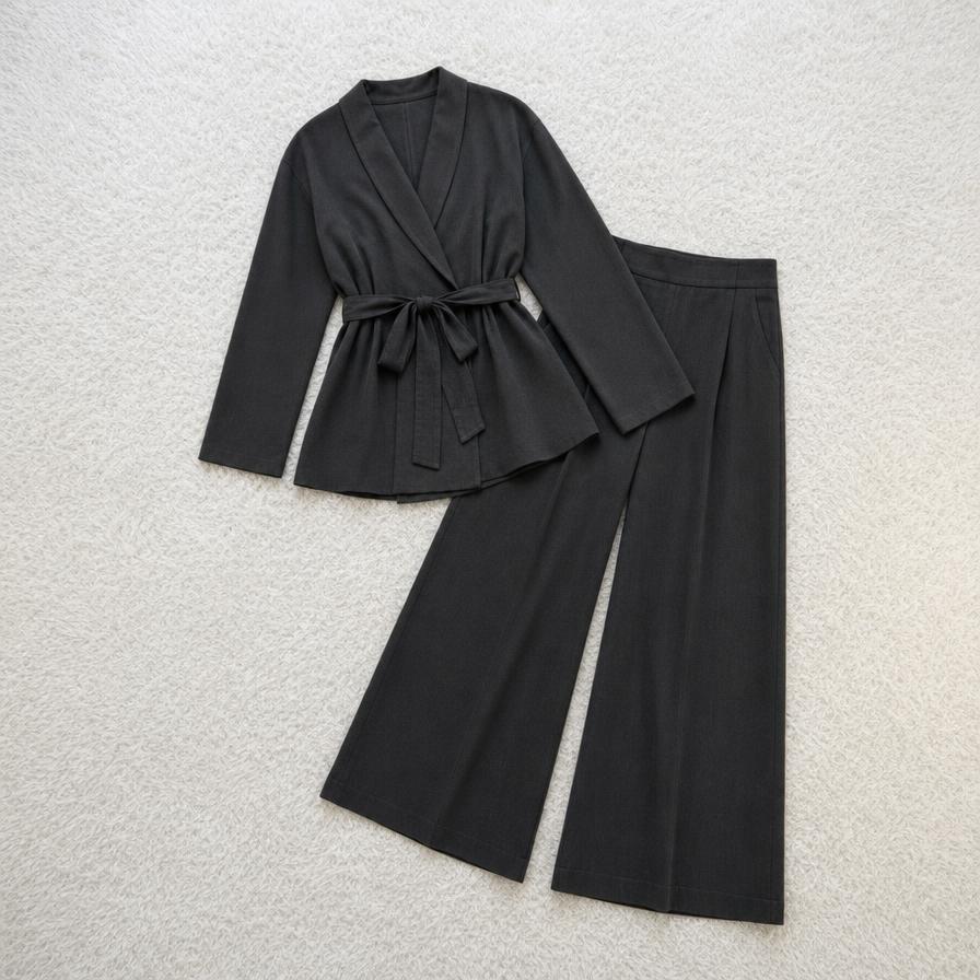Black Wrap Top & Wide-Leg Trousers Co-ord Set – Very Good