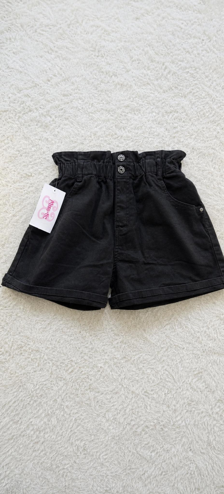 Black high-waisted paperbag shorts with button fly - new