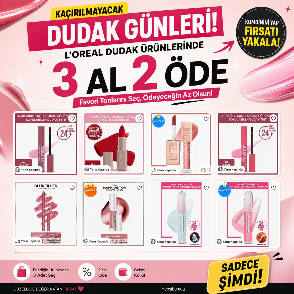 LOREAL DUDAK ÜRÜNLERİNDE 3 AL 2 ÖDE FIRSATI! 