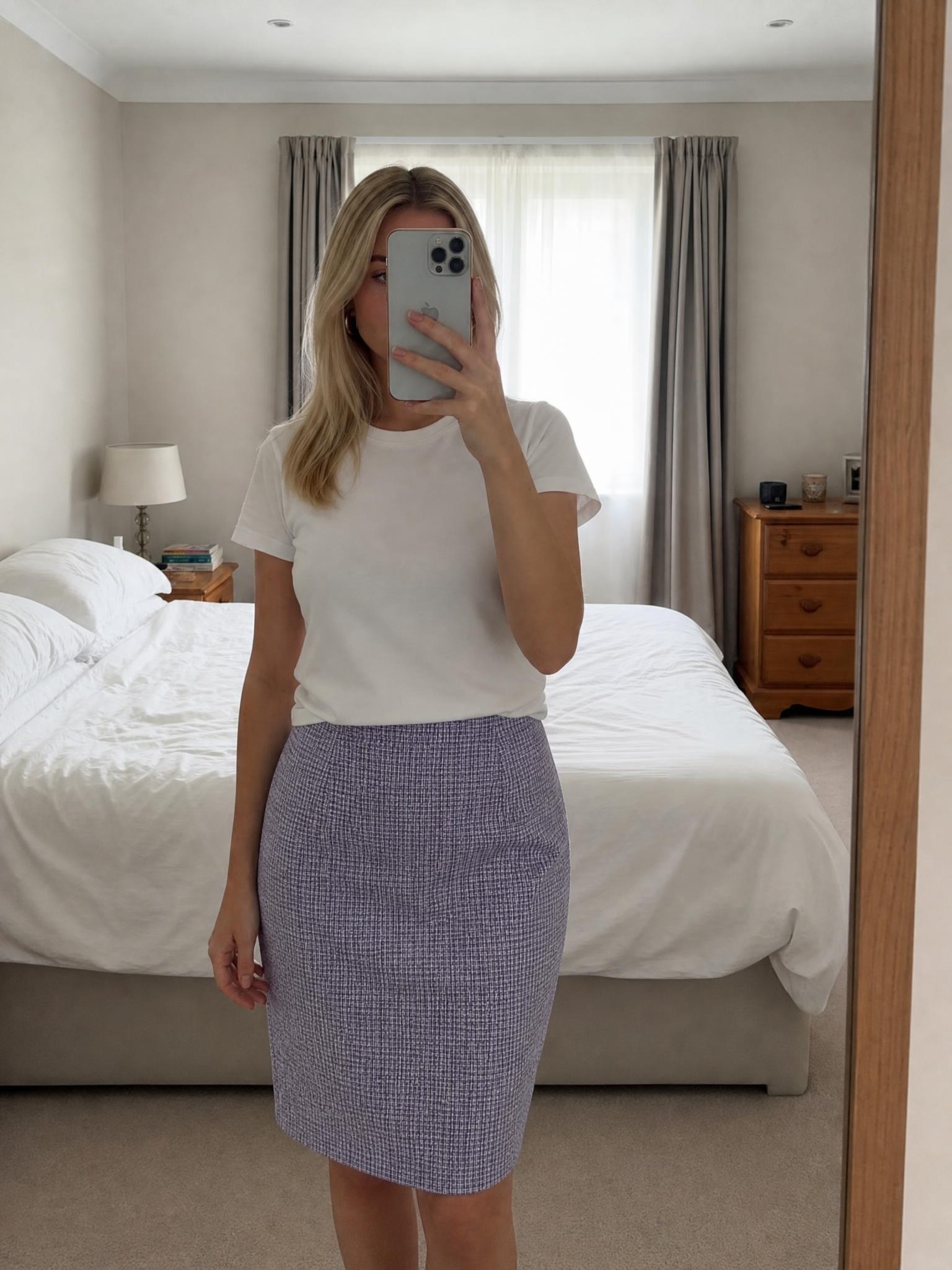 Blue Lilac Textured Straight Skirt – Very Good Condition