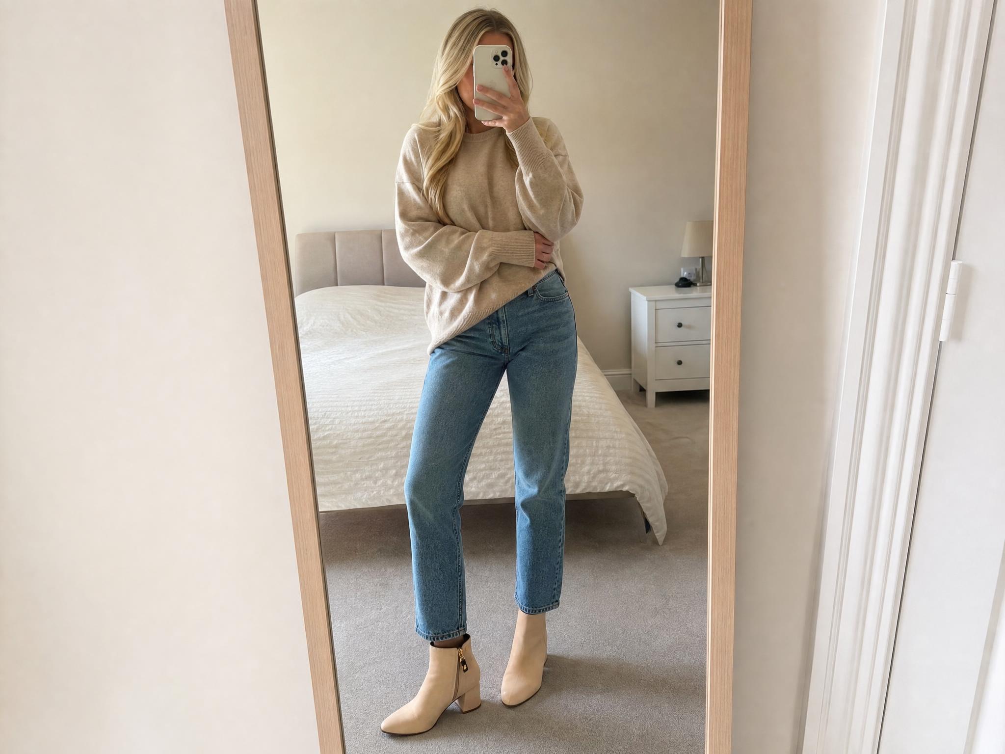 Cream ankle boots with block heel and side zip – very good