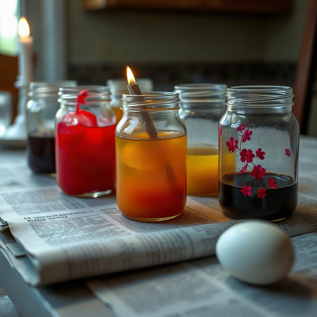 Jars on the sill, tape labels gone soft