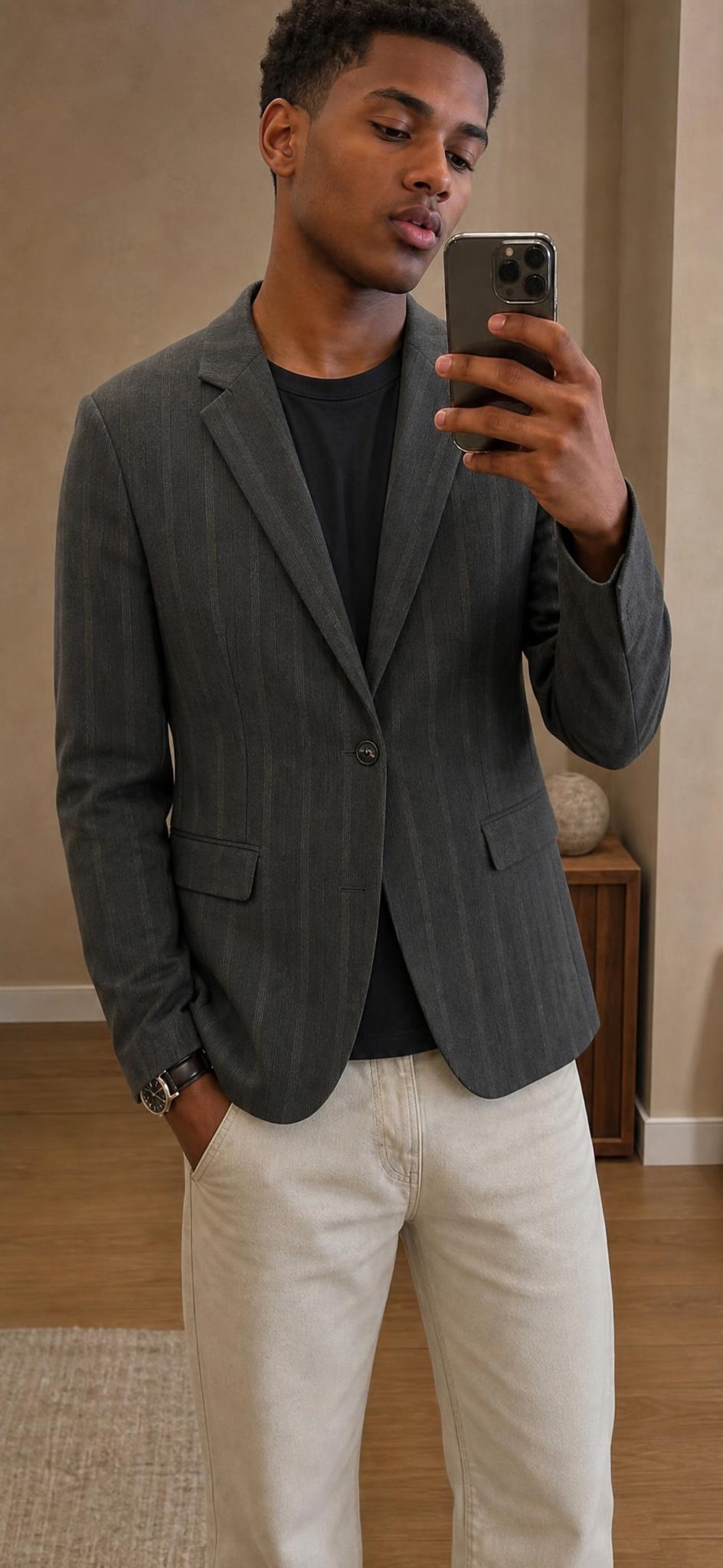 Gando Charcoal Grey Checked Tailored Blazer New With Tags
