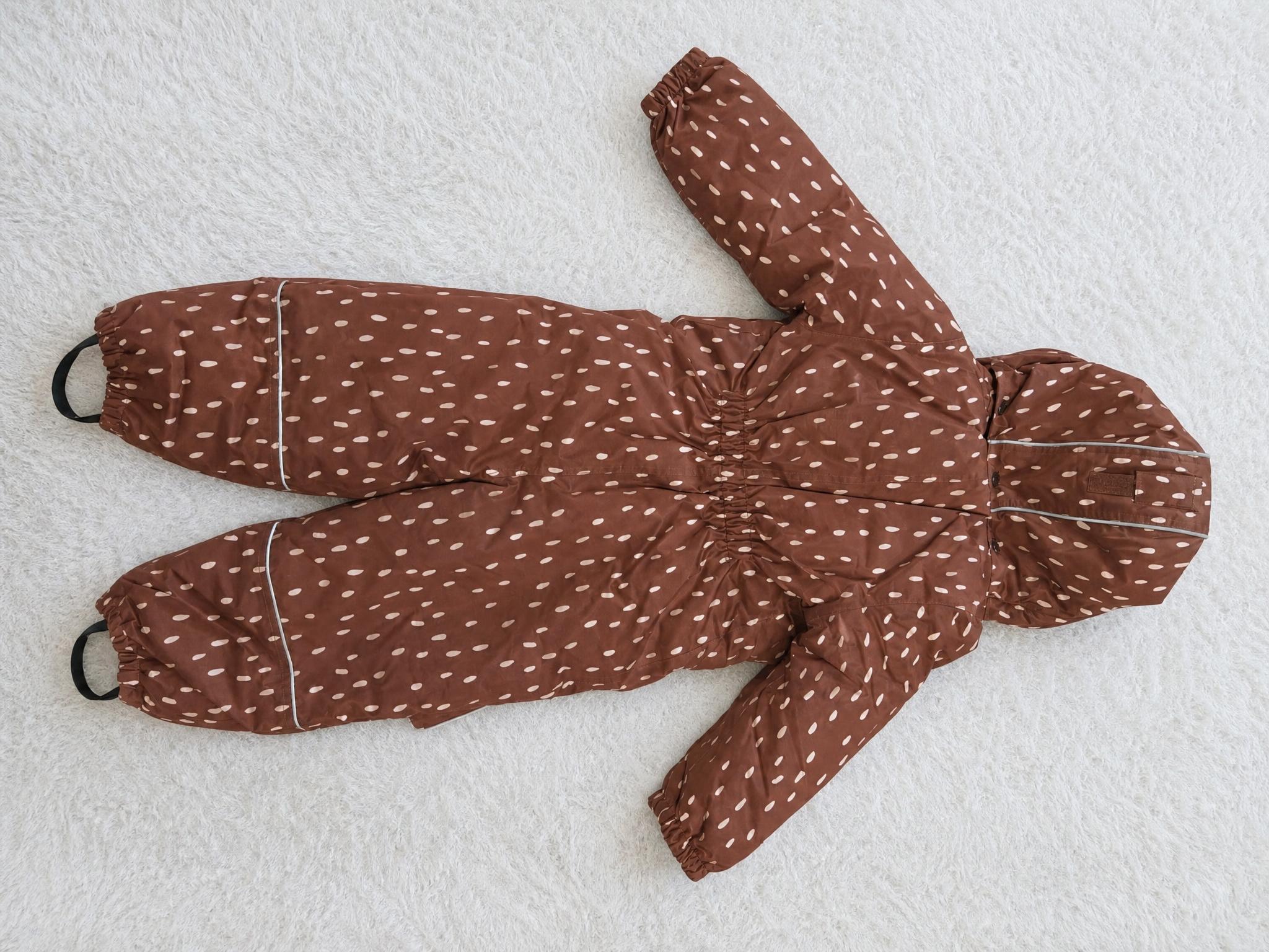 Kids Brown Printed Padded Snowsuit with Reflective Piping