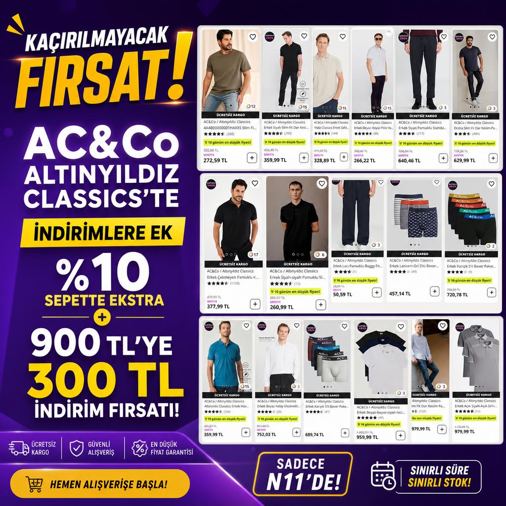AC&Co ALTINYILDIZ CLASSICS'TE İNDİRİMLERE EK %10 + 900 TL'YE 300 TL İNDİRİM FIRSATI!