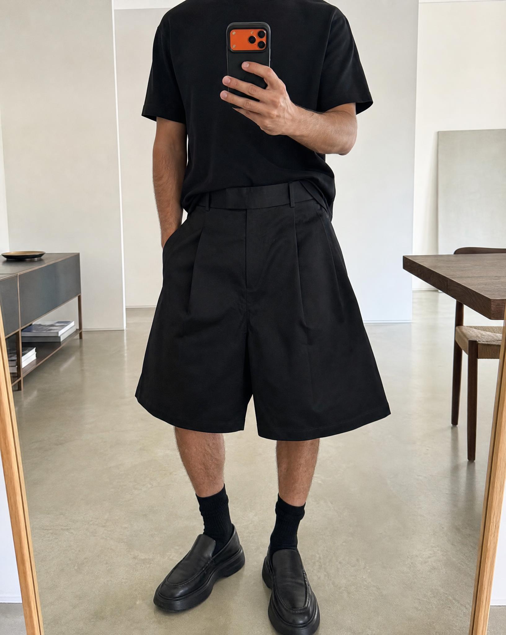 Black high-waisted tailored Bermuda shorts