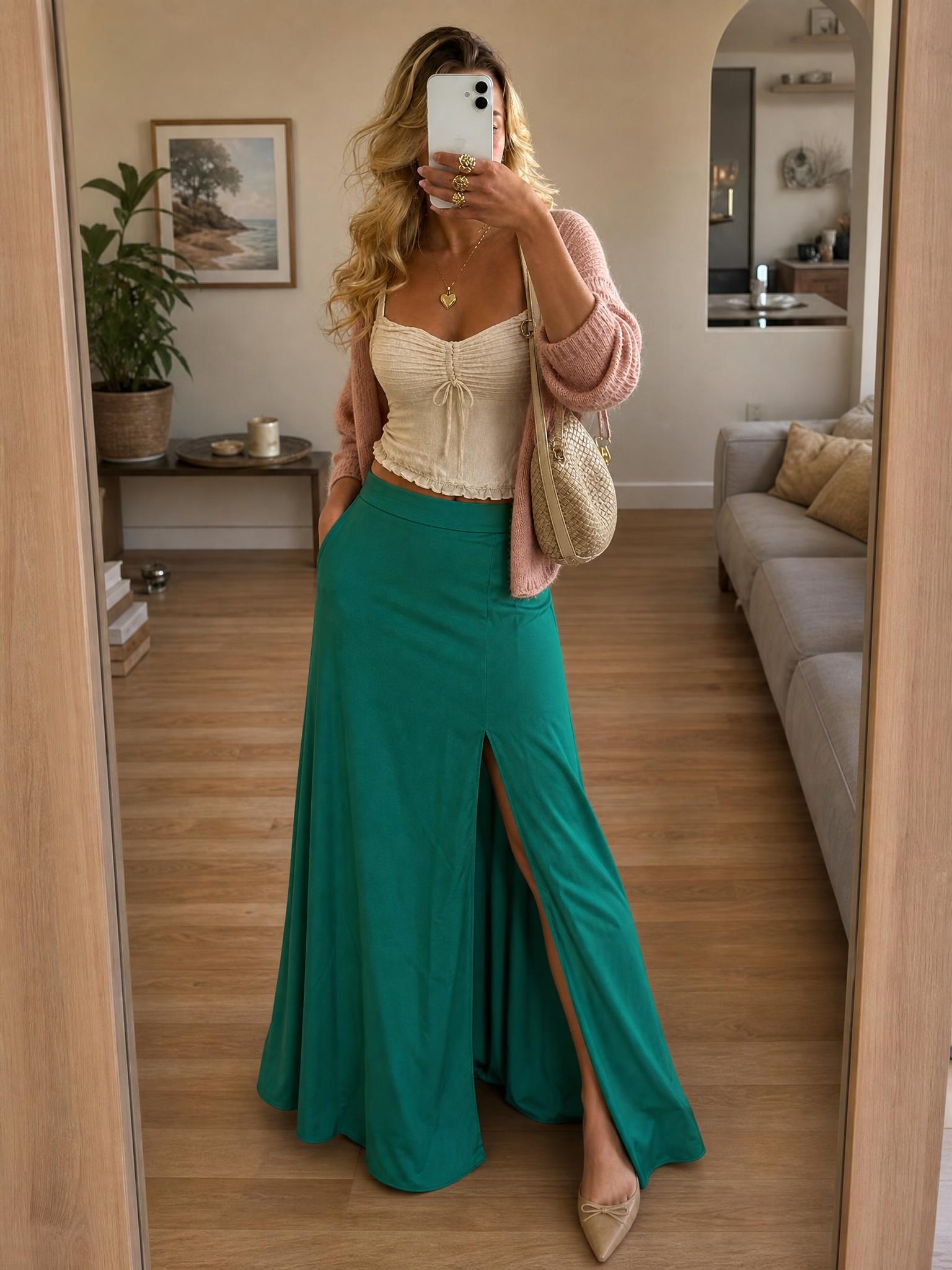 Collective The Label Emerald Green Split Maxi Skirt NWT