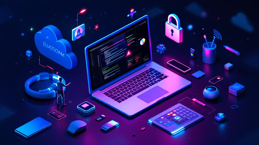 Person using a laptop with digital lock icon, illustrating ransomware attack prevention on personal devices