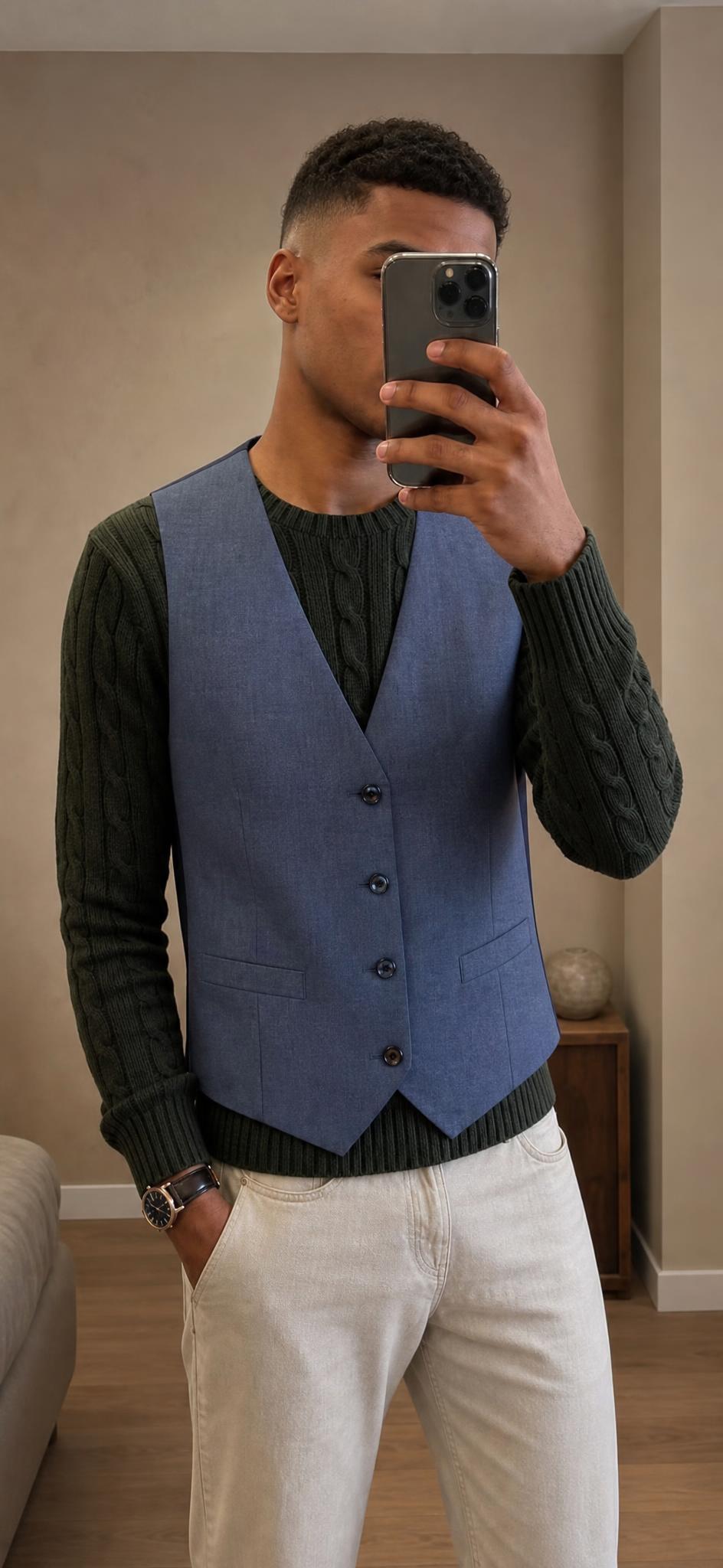 Navy Blue Tailored Waistcoat with Buttons – New With Tags