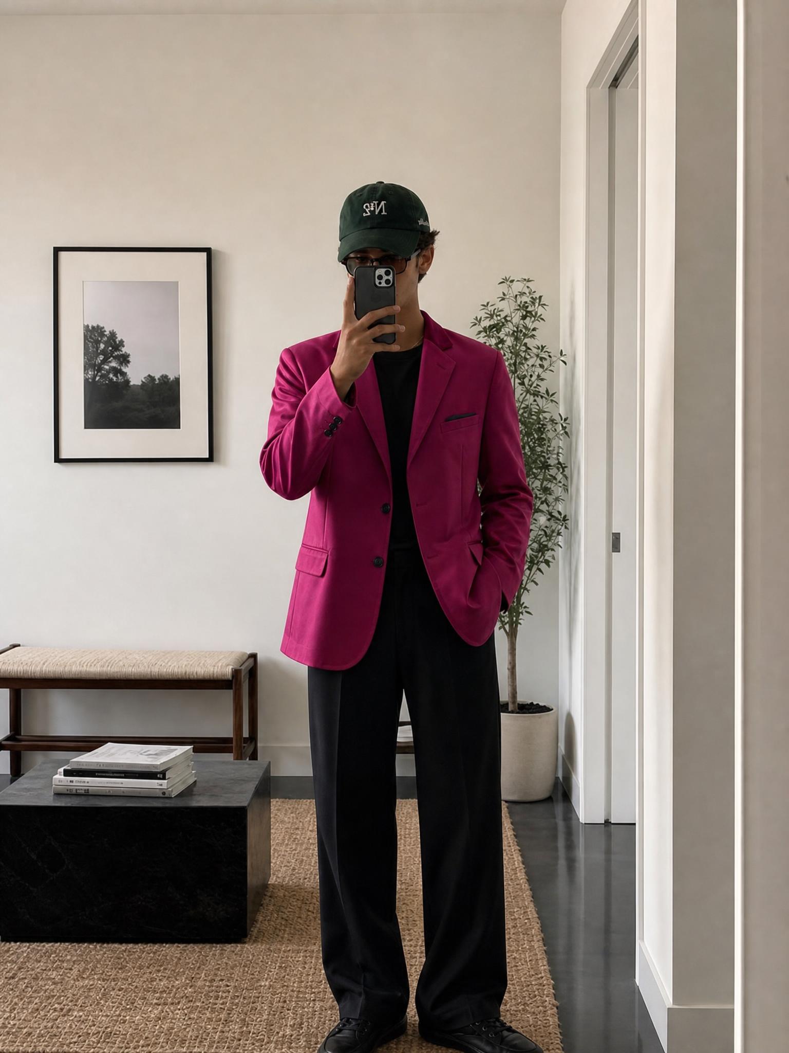 Burgundy Magenta Two-Button Tailored Blazer