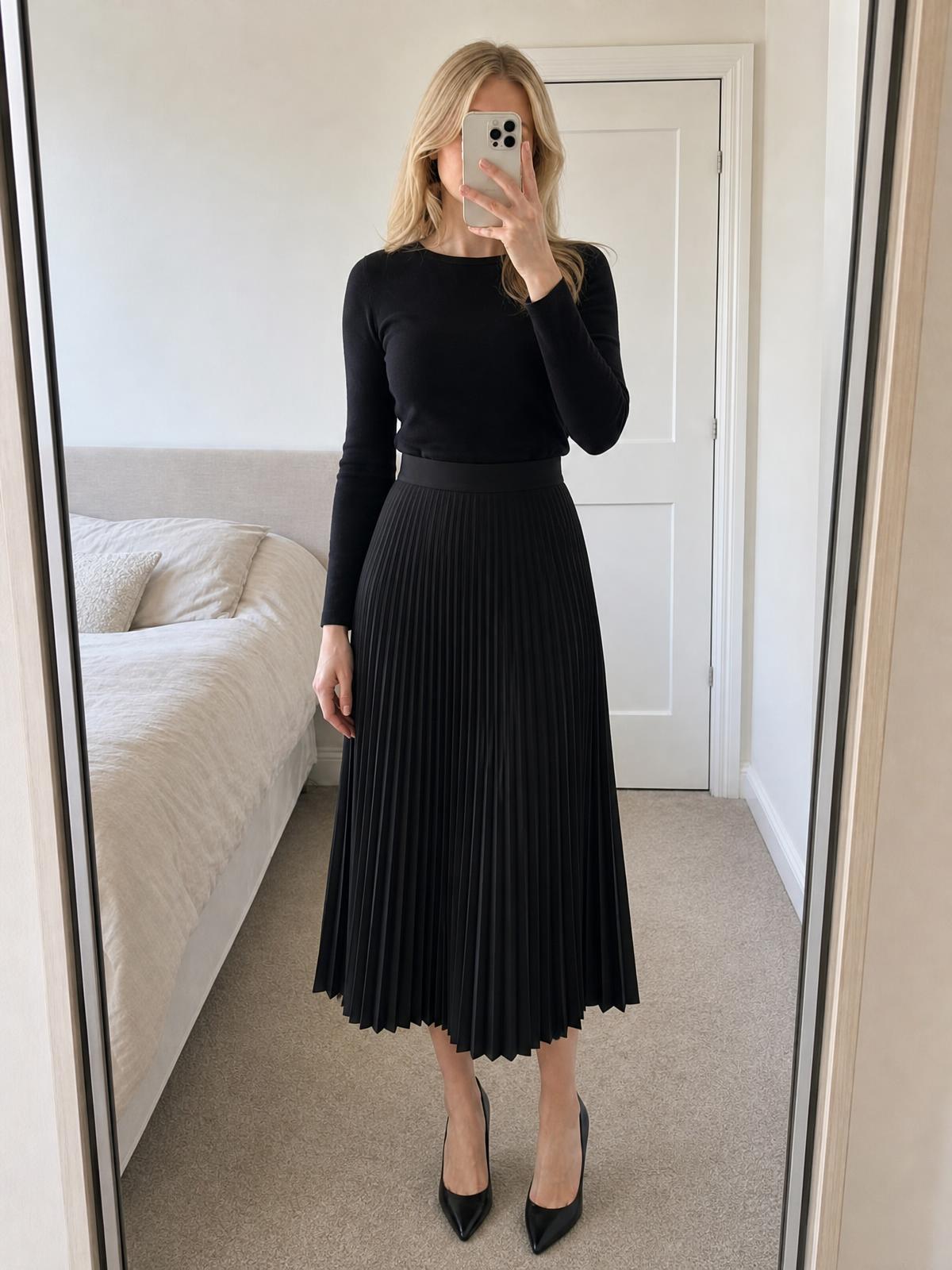Next black pleated midi skirt with flowing A-line fit