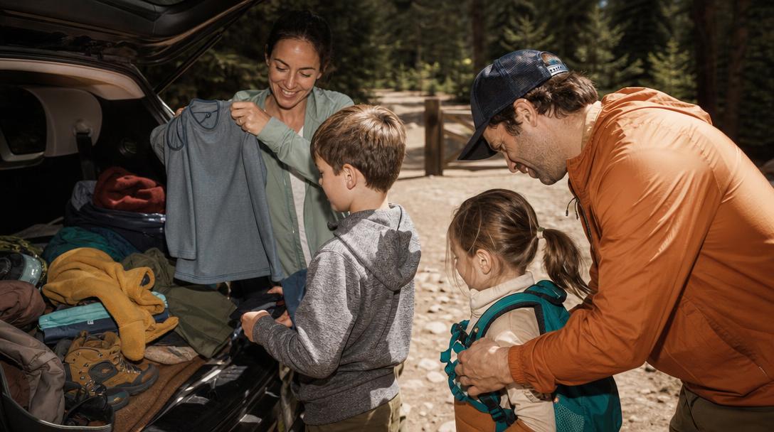 Child wearing a UPF sun shirt on hiking trail