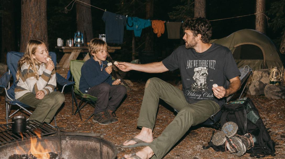 Child wearing a hiking shirt outdoors