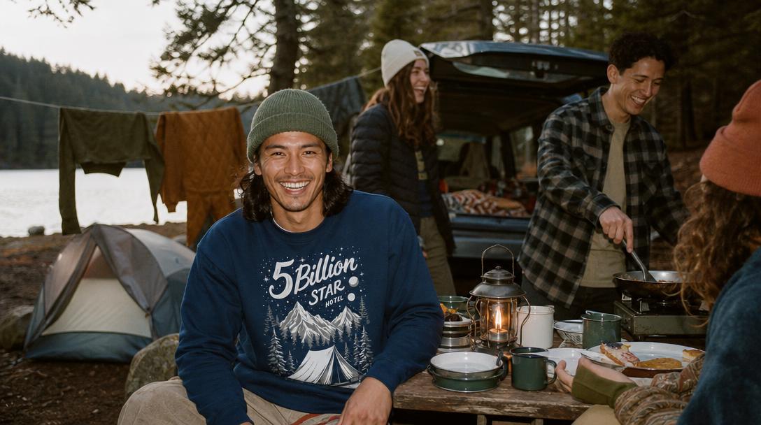 Hiker struggling with wet cotton shirt