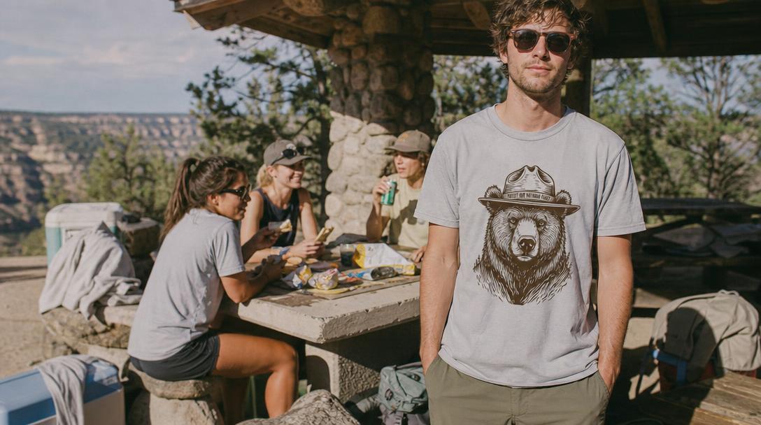 Hiker wearing lightweight breathable hiking shirt in hot weather