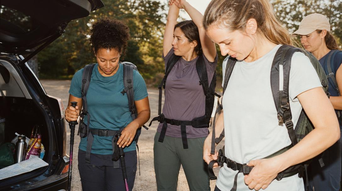 Various short-sleeve hiking t-shirts laid out for hot weather use