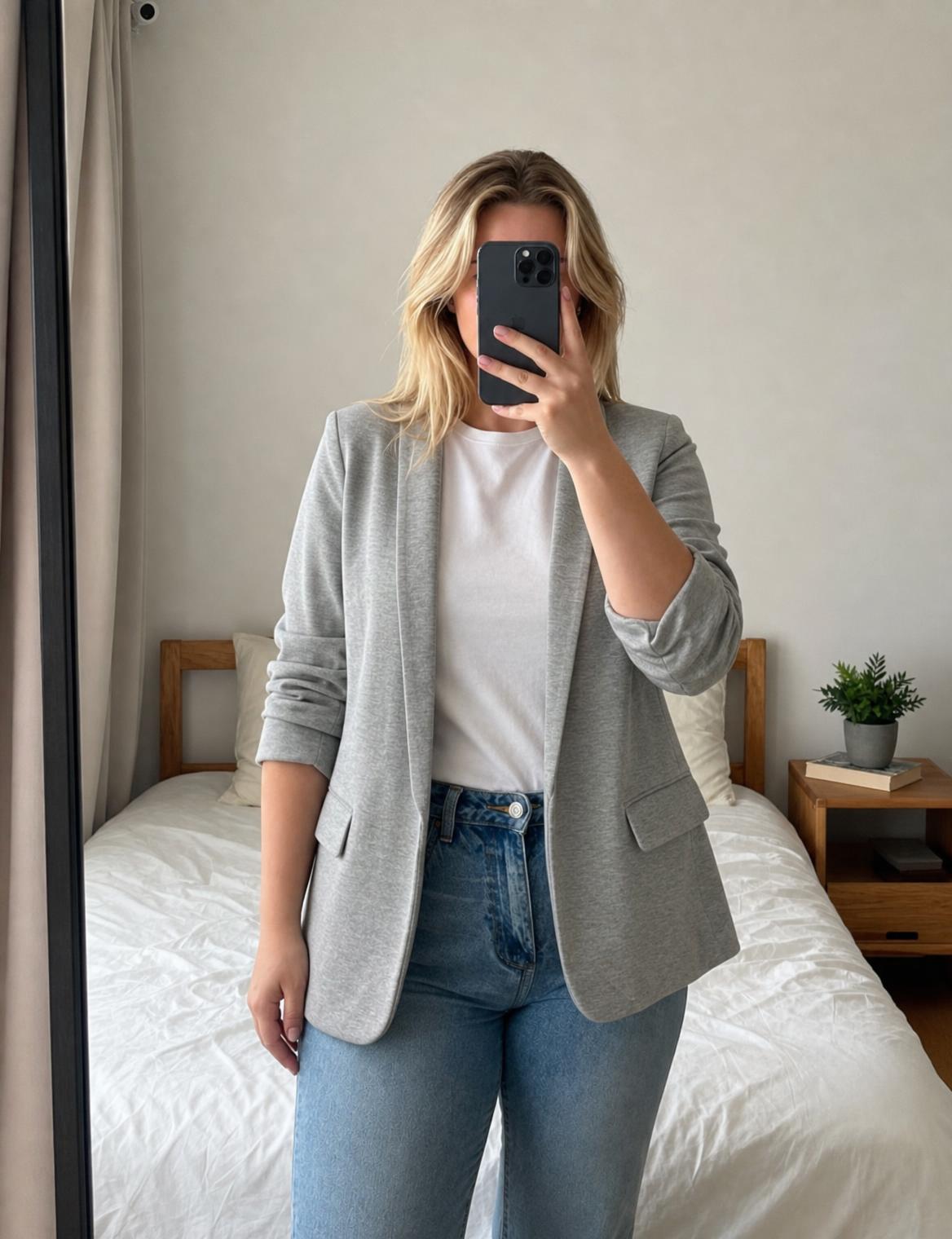 Light Grey Marl Open Front Blazer with Flap Pockets