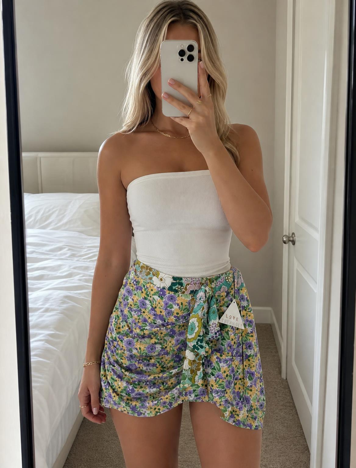 Love Triangle Floral Ruched Draped Mini Skirt BNWT