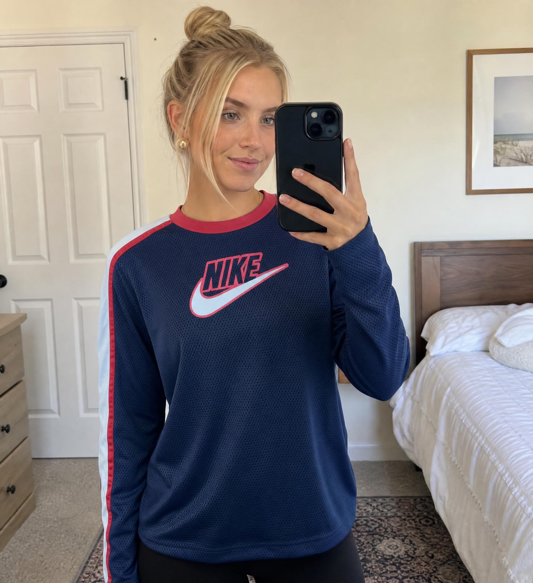 Nike Long Sleeve Mesh Sports Top Navy Red Blue