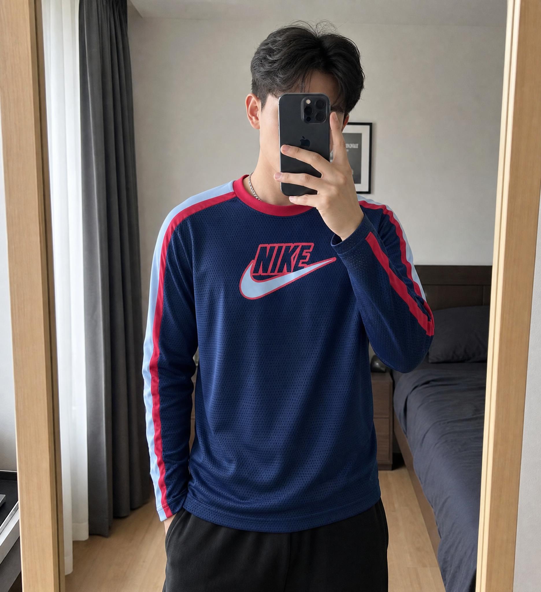 Nike Long Sleeve Mesh Training Top Navy Red
