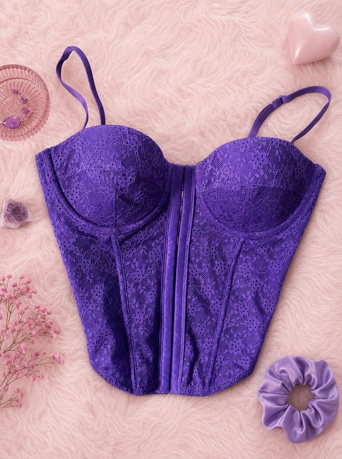 Purple Lace Longline Bustier Corset Bra