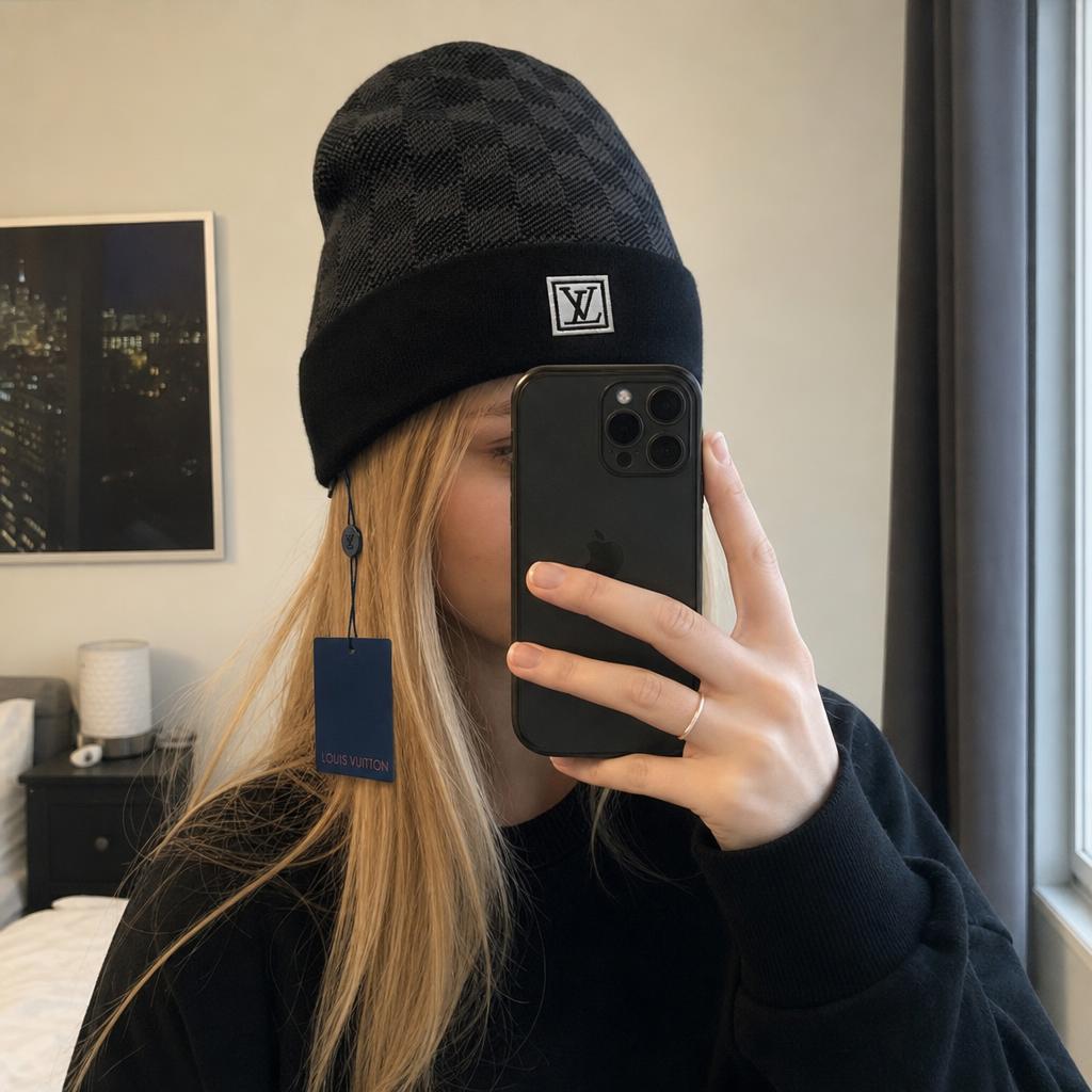 Louis Vuitton Black & Grey Monogram Beanie New With Tags