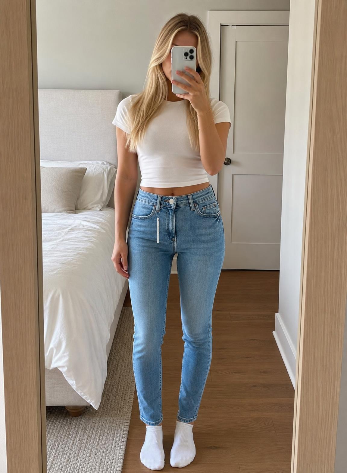 Light Blue High-Rise Slim Straight-Leg Jeans New With Tag