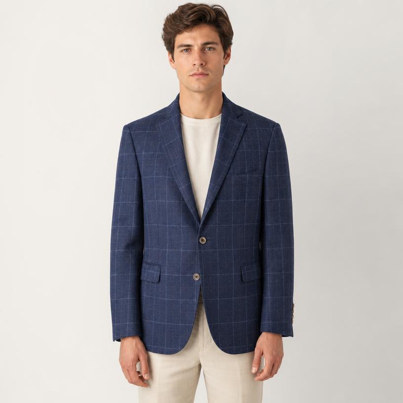 Navy Windowpane Check Two-Button Blazer – Very Good