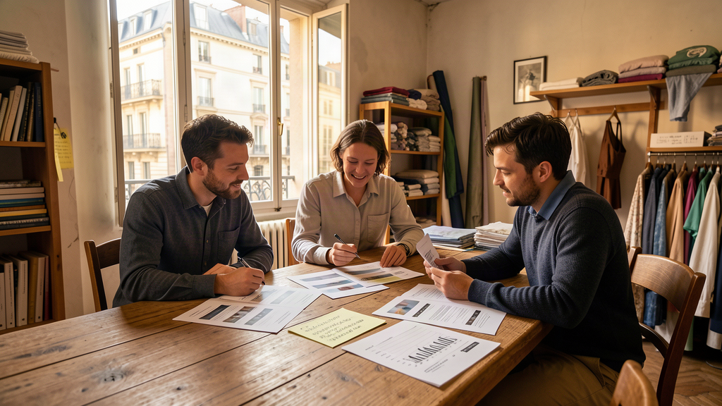 Équipe e-commerce lyonnaise qui priorise son référencement naturel autour d'une table