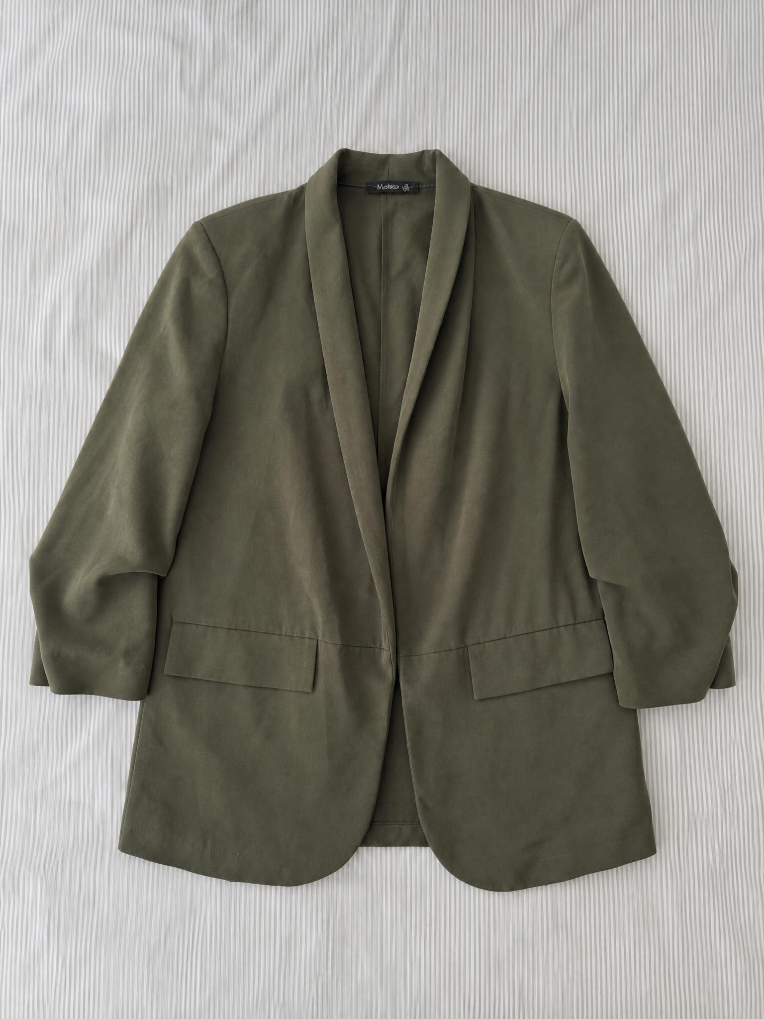 Melora Olive Green Open Front Blazer with Flap Pockets