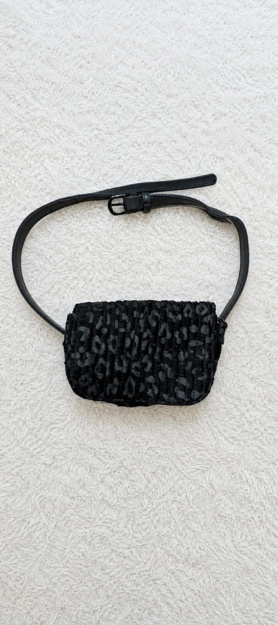 Black Textured Shoulder Bag with Adjustable Strap