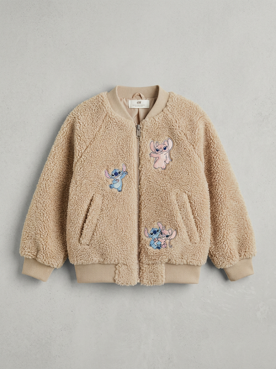 H&M Kids Teddy Fleece Jacket with Stitch Patches