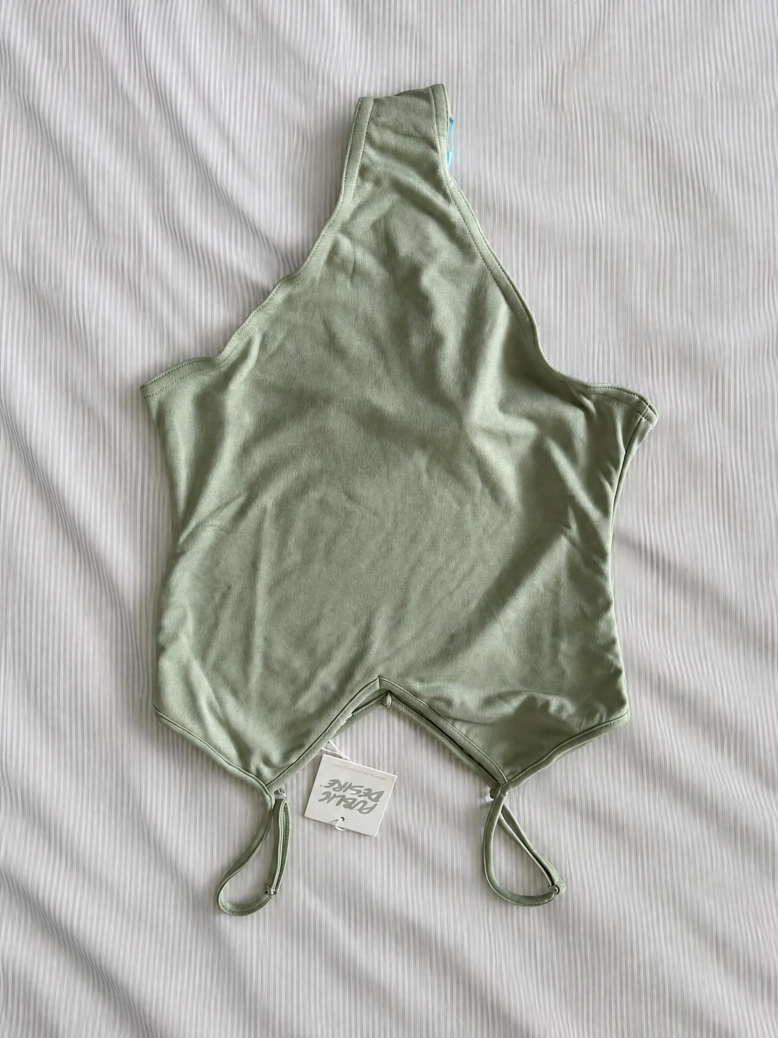 Sage Green Halter Bodysuit Swimsuit with Tie Straps – New