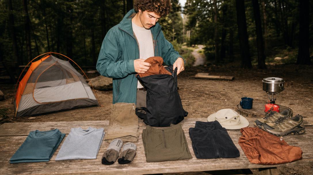 Men's lifestyle hiking outfits for camp, van life, and parks