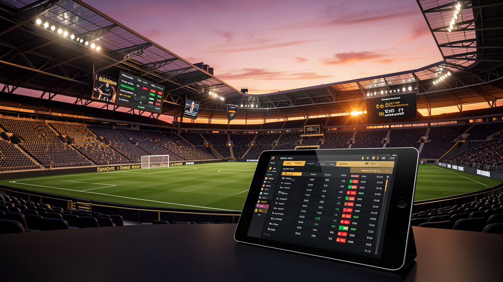 Stadio di calcio con schermi digitali scommesse