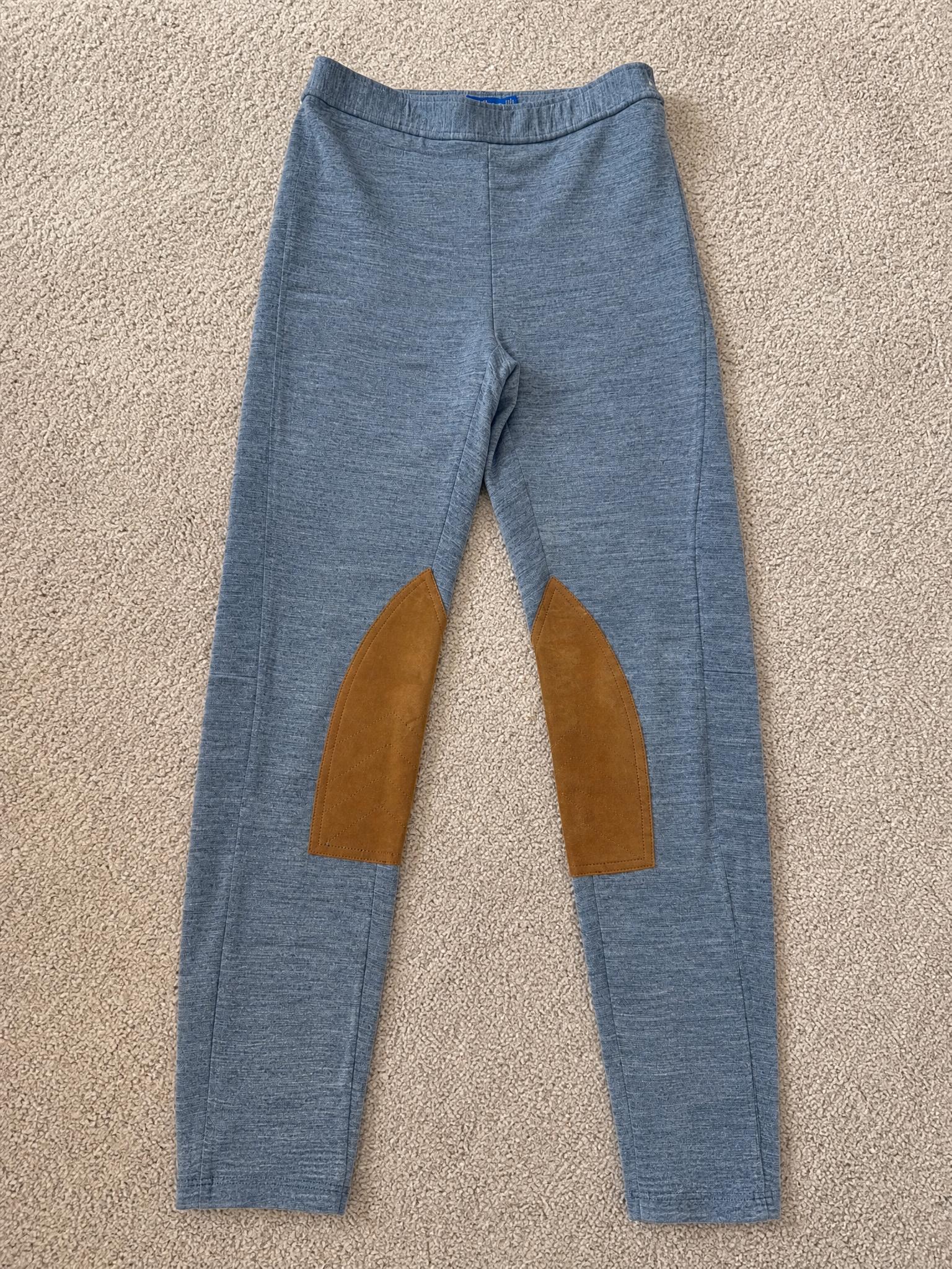 Grey Equestrian Riding Leggings with Brown Knee Patches