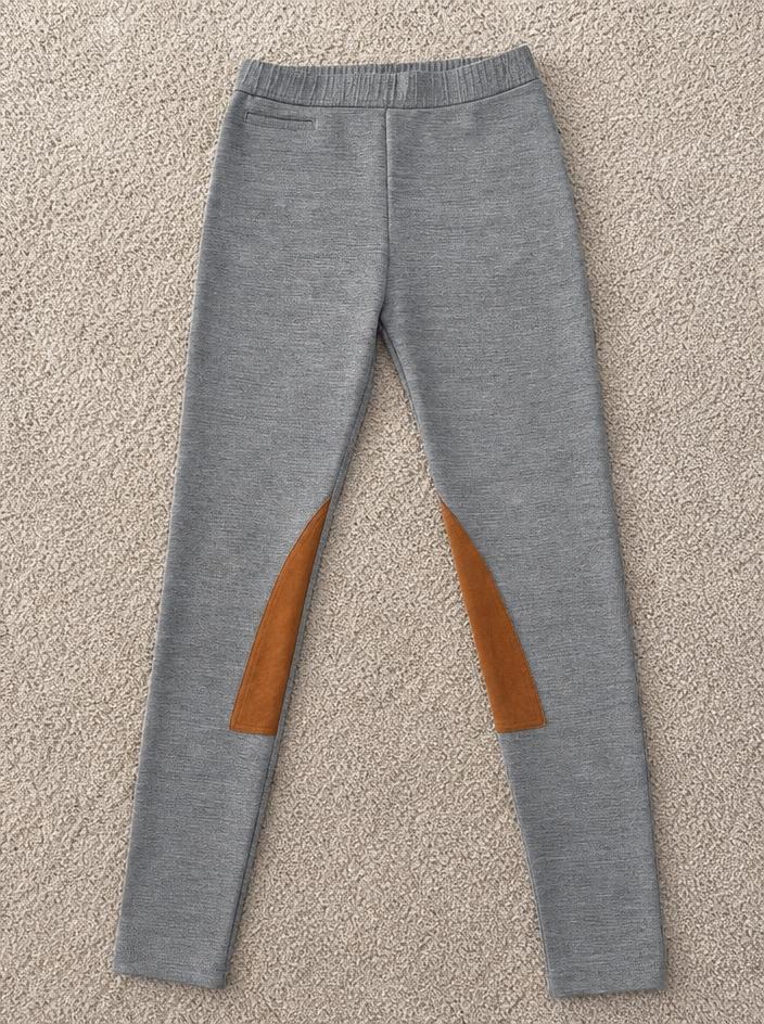 Grey Equestrian Riding Leggings with Brown Knee Patches