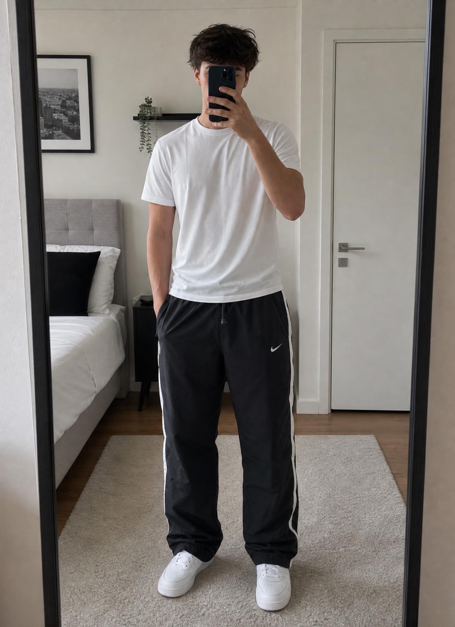 Nike Black Track Pants with White Side Stripes