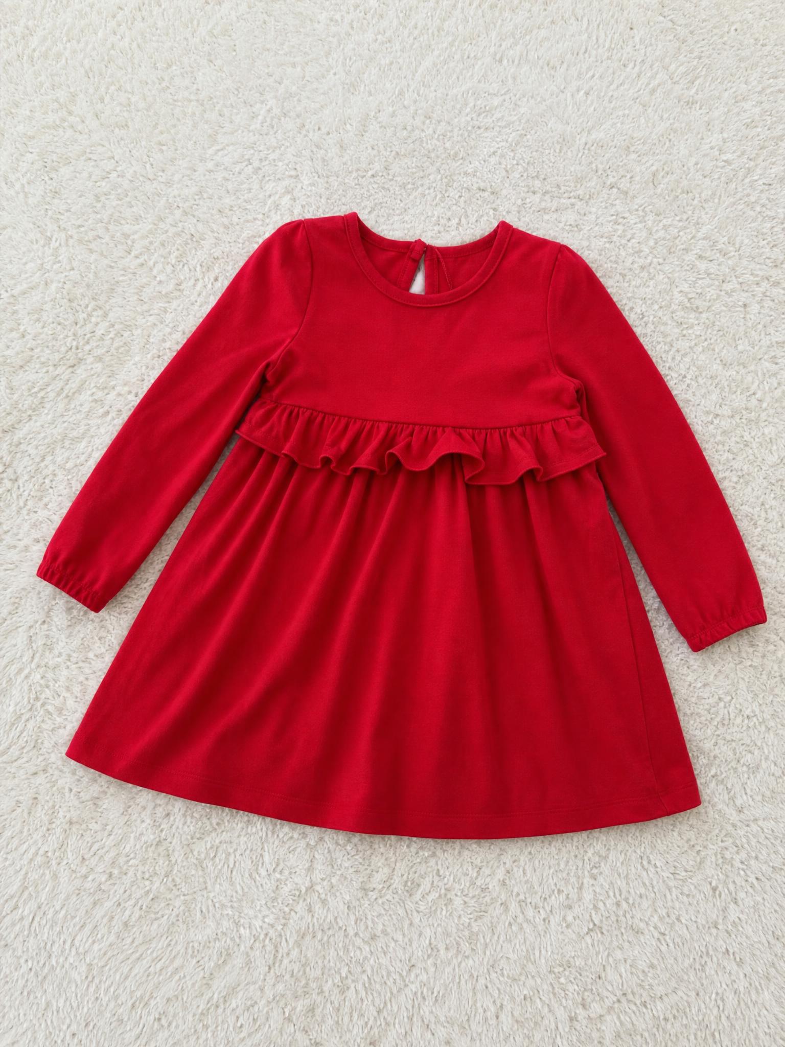 Red Long-Sleeve Girls' Dress with Ruffle Waist – Very Good